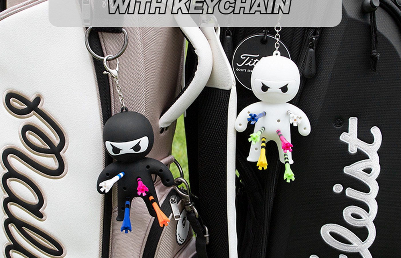 Black and white Ninja Charms styled as playful collectible charms